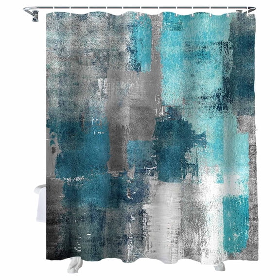 Shower Curtains Teal Gray Block Bath Curtain Abstract Art Waterproof Bathroom Shower Curtain Set with Hooks Decoration 72 x 84 Inches