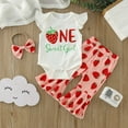 thumbnail image 2 of LNMQLPDBS Baby Girl Sets Girls Strawberry Letters Printed Fly Sleeve Romper Bodysuits + Bell Bottoms Pants + Bow Headbands 3pcs Outfits Cute Summer Clothes Toddler Girls' Clothing White 0-3 Months, 2 of 7
