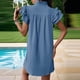 thumbnail image 3 of Puntoco Vestido De Manga Corta Con Cuello En V, Vestido De Cintura De Color Sólido Con Cuello En V Y Manga Corta Con Volantes Para Mujer Azul M, 3 of 5