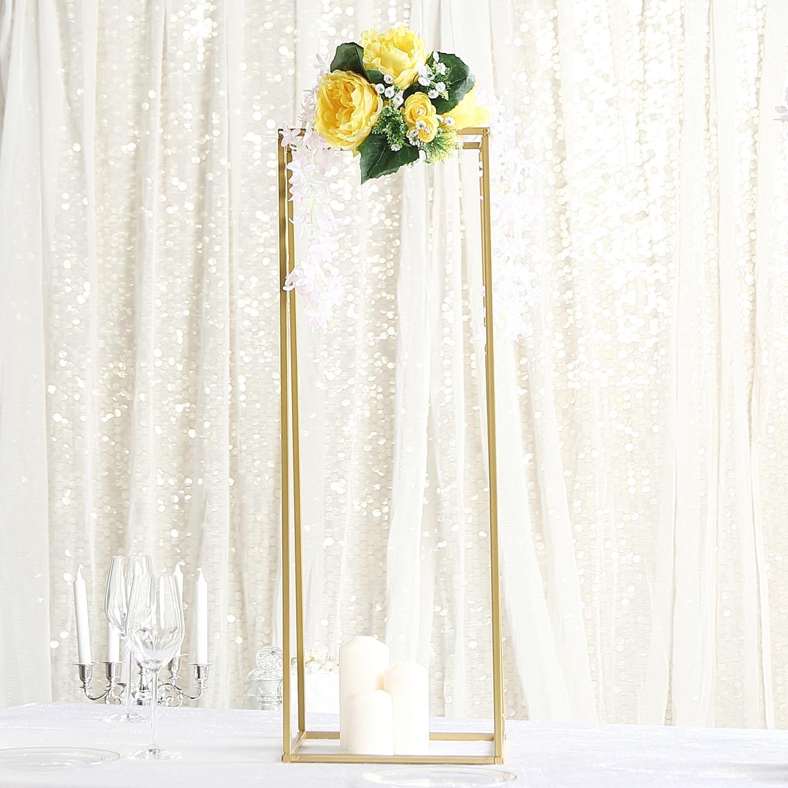 Efavormart 2 Pack 12 Matte Gold Wedding Flower Stand Metal Vase Column Stand Geometric Centerpiece Vase