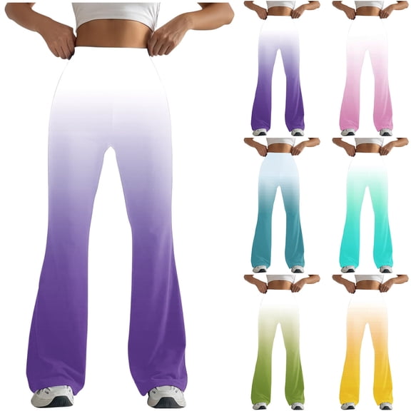 YanHoo Yoga Pants for Women Trendy Gradient Color Slim Fit Sweatpants Casual Flared Leg Trousers with Pockets