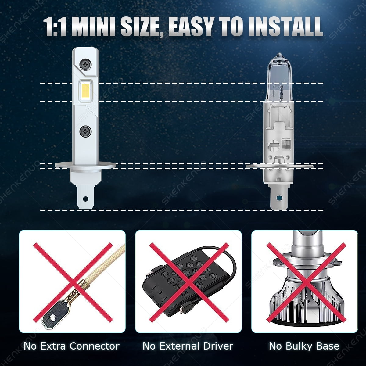 2x H1 LED Headlight Bulbs Conversion Kit High Low Beam Super Bright 6000K White
