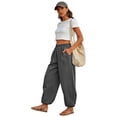 thumbnail image 6 of Yifymode Womens Balloon Pants Trendy Casual Elastic Waist Wide Leg Harem Pants Baggy Pleated Lantern Trousers, 6 of 7