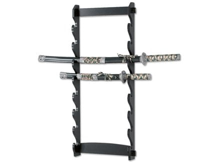3-Tier Black Wooden Samurai Sword Display Table Stand with“Bushido” Kanji