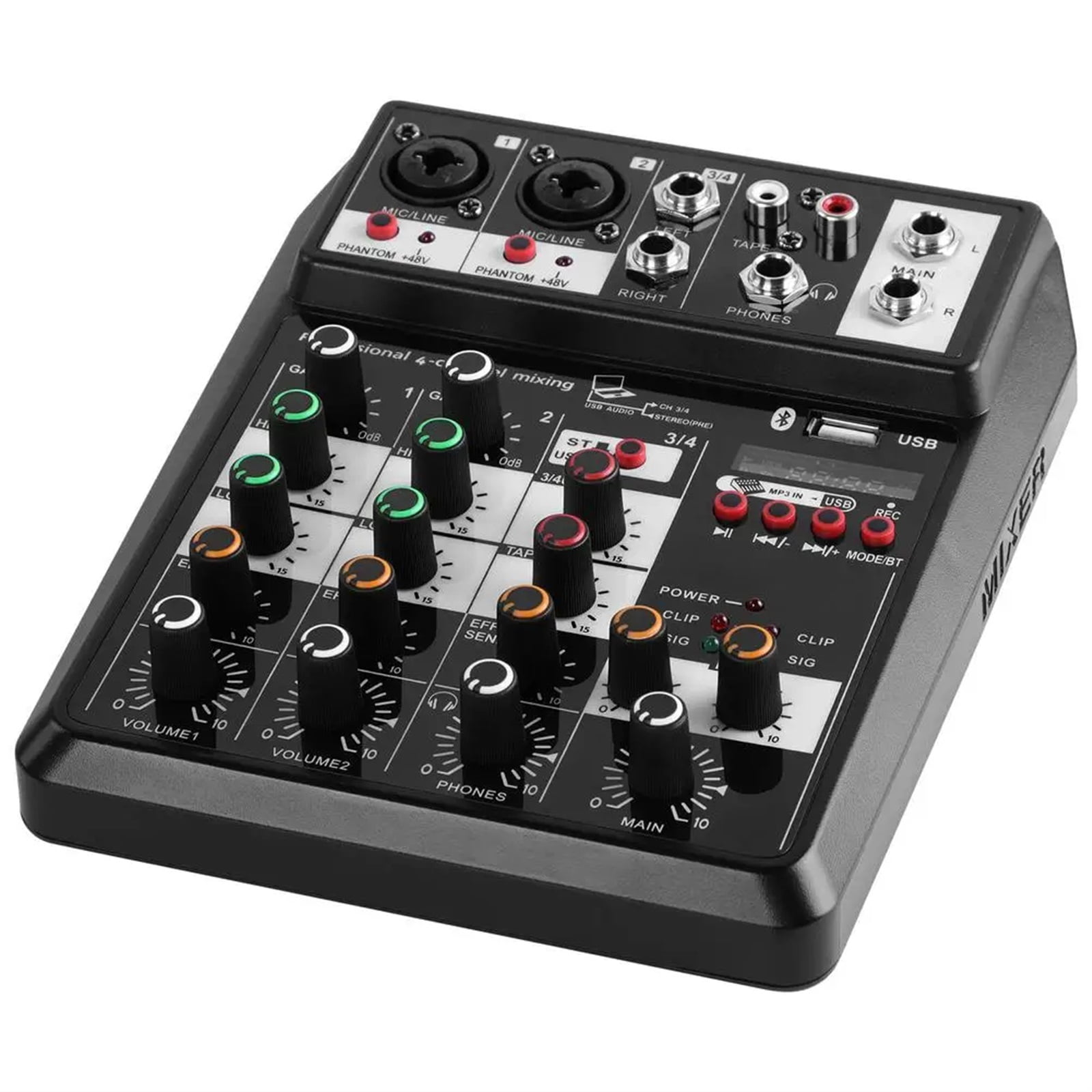 Wireless 4-channel Audio Mixer Console Portable Microphone Sound Mixing Console USB Interface Dj Mixer ,Precision Control