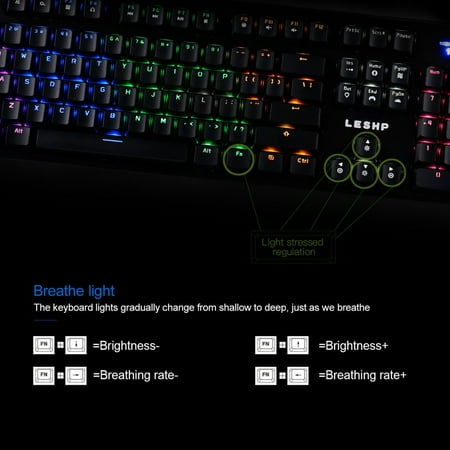 LESHP USB Wired Game Gaming Office Mechanical Keyboard with LED Backlight Aluminium Alloy Top Cover for Internet Users