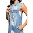 thumbnail image 6 of American Bazi Women's Oversized Destroyed Long Denim Jean Vest RBT713 - Blue - Large, 6 of 6