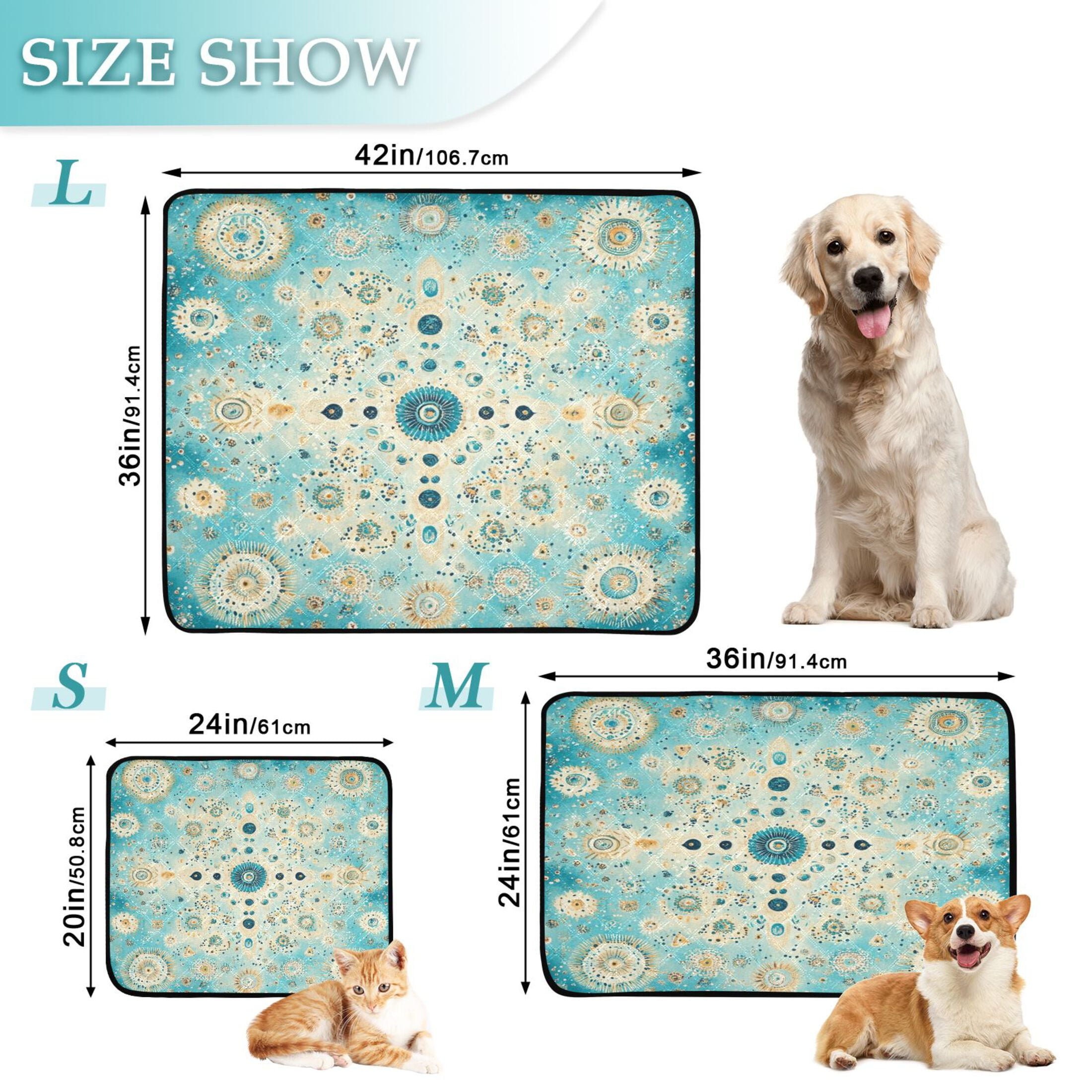 Qxltty Moroccan Style Pattern Cat litter Pads Pet Set of 3 Diaper Mats Center Anti-leakage Layer Absorbent Soft and Comfortable