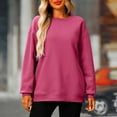 thumbnail image 2 of Women's Long Sleeve Round Neck Loose Fit Sweatshirt Blouse Top Solid Color Casual Daily Wear Loungewear Travel Outfits Fashion Essential Gift for Women | CSEONE,Hot Pink L, 2 of 9