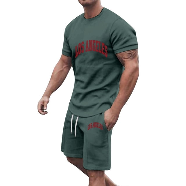 Playeras Deportivas De Verano Para Hombre, Camiseta Informal De Dos Piezas Con Estampado De Letras, Camiseta De Manga Corta Con Cuello Redondo Y Pantalones Cortos