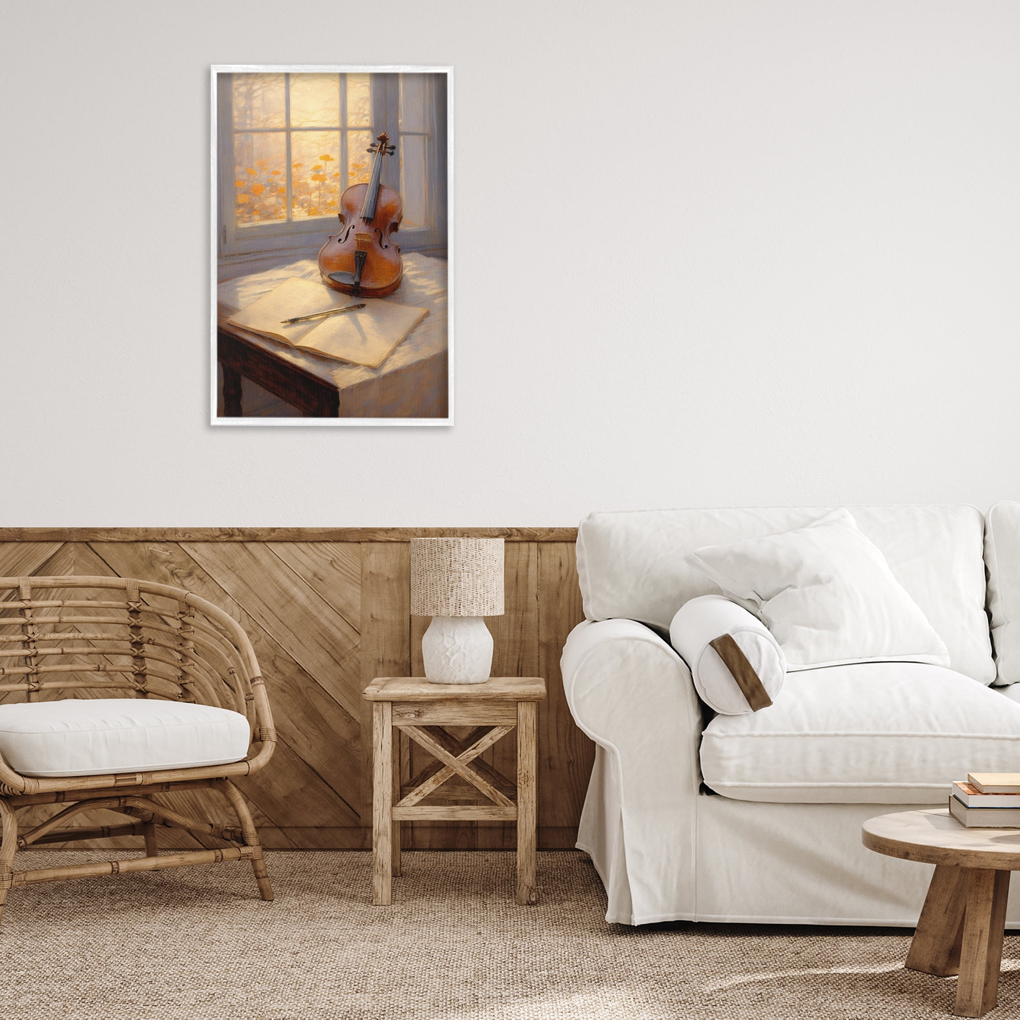 Stupell Industries Autumn Sunlit Violin White Framed Giclee Art, design by Angie Hawke