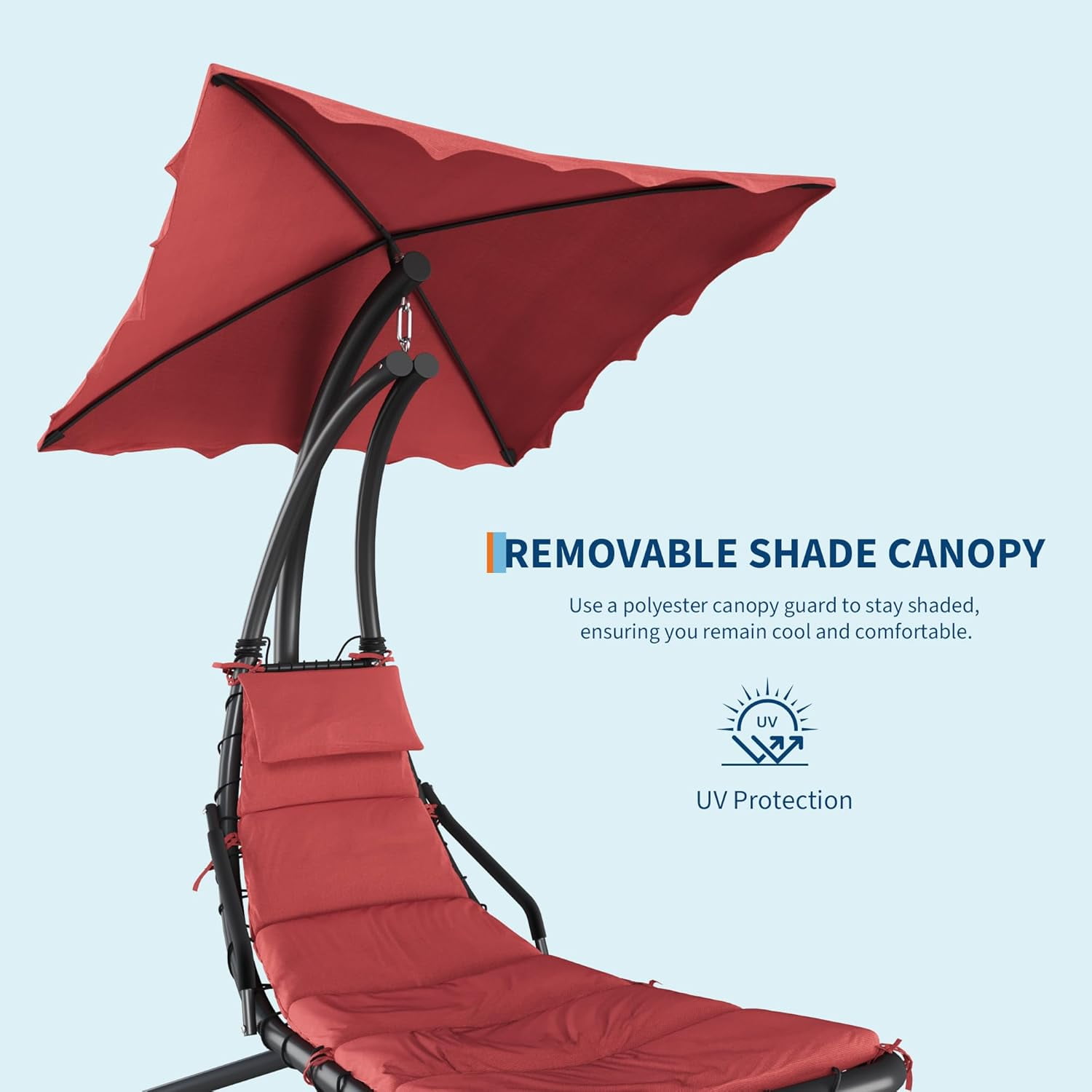 Senfot Dream Hammock, Iron + Cloth Cushion + Sunshade Canopy, Comfortable Outdoor Hammock for Backyard Red