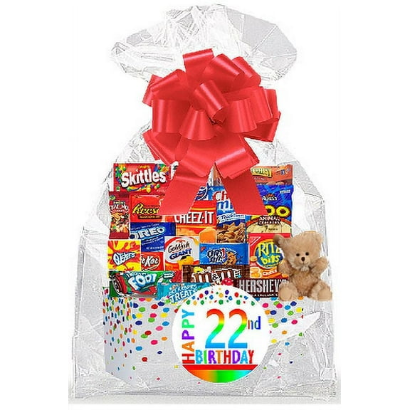 CakeSupplyShop Item#022BSG Happy 22nd Birthday Rainbow Thinking Of You Cookies, Candy & More Care Package Snack Gift Box Bundle Set - Ships FAST!