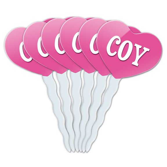 Coy Heart Love Cupcake Picks Toppers - Set of 6