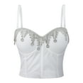 thumbnail image 4 of AOMPMSDX Tank Tops Women Sexy Deep V With Encrusted Shape And Shape Sexy Hot Girl Nightclub Top White Sleeveless Basic Camisole Top S, 4 of 4