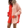 thumbnail image 3 of Biekopu Women’s Casual 2 Piece Outfits Fashion Long Sleeve Contrast Color Button Shirt + Shorts Set Streetwear, 3 of 7