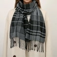 thumbnail image 2 of Pashmina Wraps for Women, Audhol Ladies' Like Plaid Scarves High End Scarves for Autumn and Winter Fashionable Cold Proof Neck Protecting Scarves for Warmth Winter Scarf for Women Black, One Size, 2 of 4