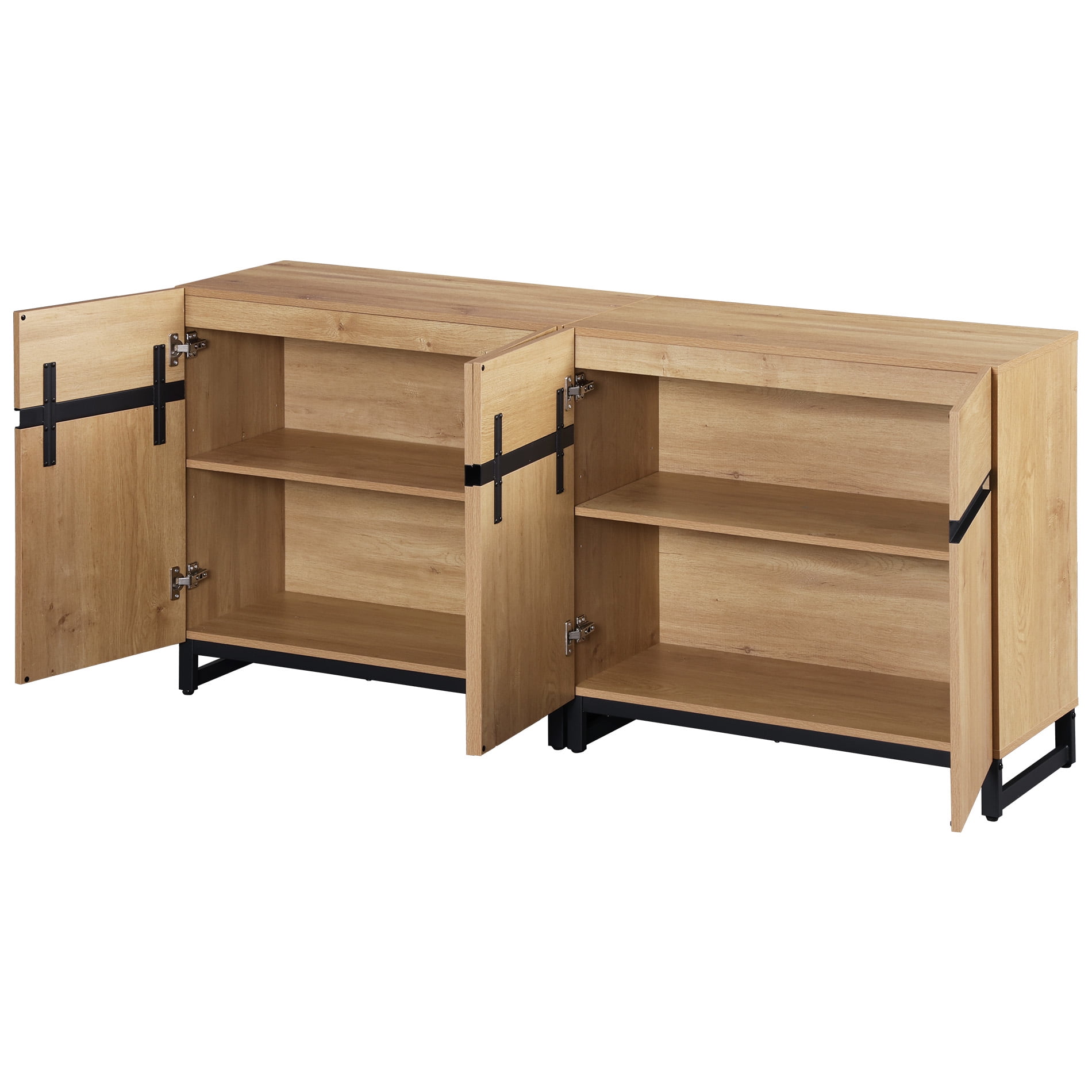 63"Modern 2-in-1 Multifunctional Sideboard Buffet with Adjustable Shelf & Metal Base, Wood Grain,Oak