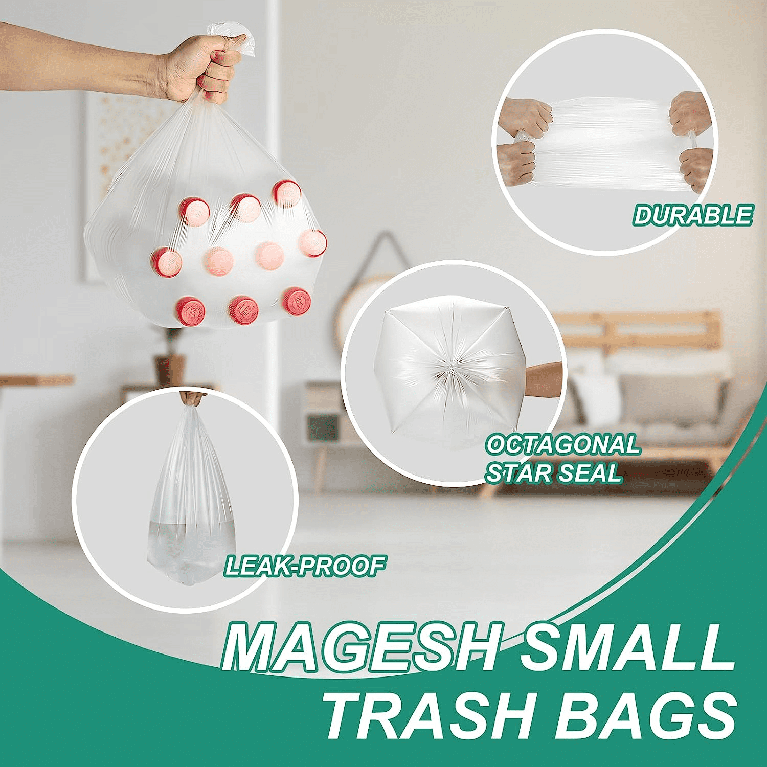 Black Small Trash Bags 1.2-1.6 Gallon Garbage Bag Bathroom Wastebasket  Trash Bags 180 Counts