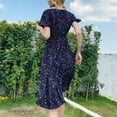 thumbnail image 3 of Vedolay Dress Women's 2023 Summer Maxi Dress Short Sleeve V Neck Casual Loose Long Beach Split Dresses with Pockets,BU1 S, 3 of 5