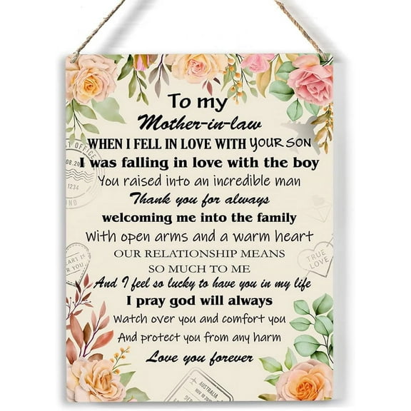 Mother-in-Law Wood Sign Love You Forever Mother-in-Law Wooden Signs Rustic Hanging Plaque Home Wall Art 8x10, Perfect Mother's Day Sign Wall Decor for Home Bedroom