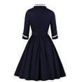 thumbnail image 4 of BadyminCSL Women's Fashion Mid-Sleeve V-Neck Vintage Elegant Solid Belt Party Swing Dress, 4 of 4