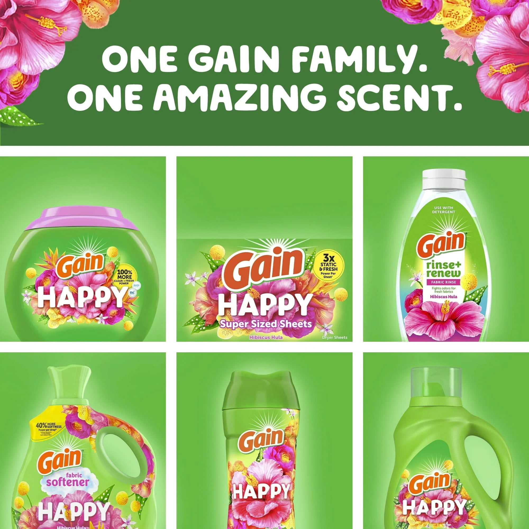 Gain Happy Fabric Softener Mega Dryer Sheets, Hibiscus Hula Scent, 260 Count (2-Pack)