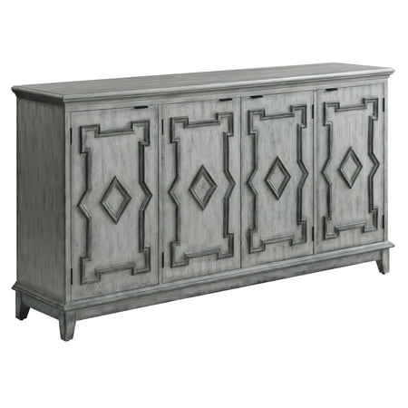 Normandy 4 Door Antique White Sideboard With Grey Fretwork Design