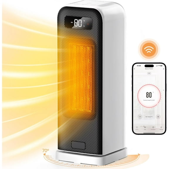 MORENTO Space Heater for Indoor Use, 1500W Electric Heater, Wi-Fi & Voice Control, Quiet Smart Heater, Space Heaters for Office Bedroom Home, Portable Heater with Thermostat and 12H Timer (White)