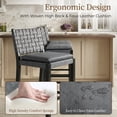 thumbnail image 6 of Guyou 26" Rattan Bar Stools Set of 2, Farmhouse Woven Wooden Counter Height Stools with Footrest, Leather Upholstered Bar Chairs for Kitchen Island, Pub & Bar, Black, 6 of 10