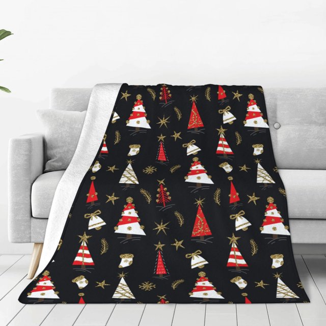 Fotbe Christmas Tree and Gold Socks Manta de Franela Acolchonada con Estampado, Súper Suave y Esponjosa, Extra Grande para Sofá, Cama, Uso Todo el Año-40"x30"
