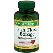 Nature's Bounty Fish, Flax, Borage 1200 mg, Omega 3-6-9, 72 Softgels (Pack of 3)