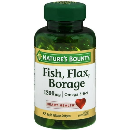 Nature's Bounty Fish, Flax, Borage 1200 mg, Omega 3-6-9, 72 Softgels (Pack of 3)