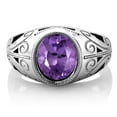 thumbnail image 4 of Gem Stone King 4.60 Cttw Amethyst Ring for Men in 925 Sterling Silver | Gemstone Birthstone | Oval 12X10MM | Available in Size 7,8,9,10,11,12,13, 4 of 6
