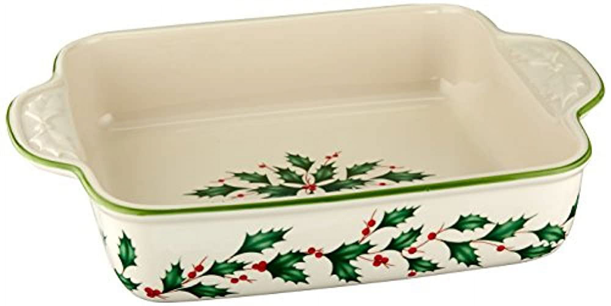 Lenox Holiday Bakeware 32 oz Covered Casserole Dish Christmas Holly Pattern  XUC