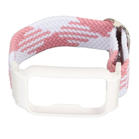 Watch Band Strap with Case Elastic Weaving Adjustable Watch Strap Replacement Wristbands Strap for Oppo Free Pink White with White Frame