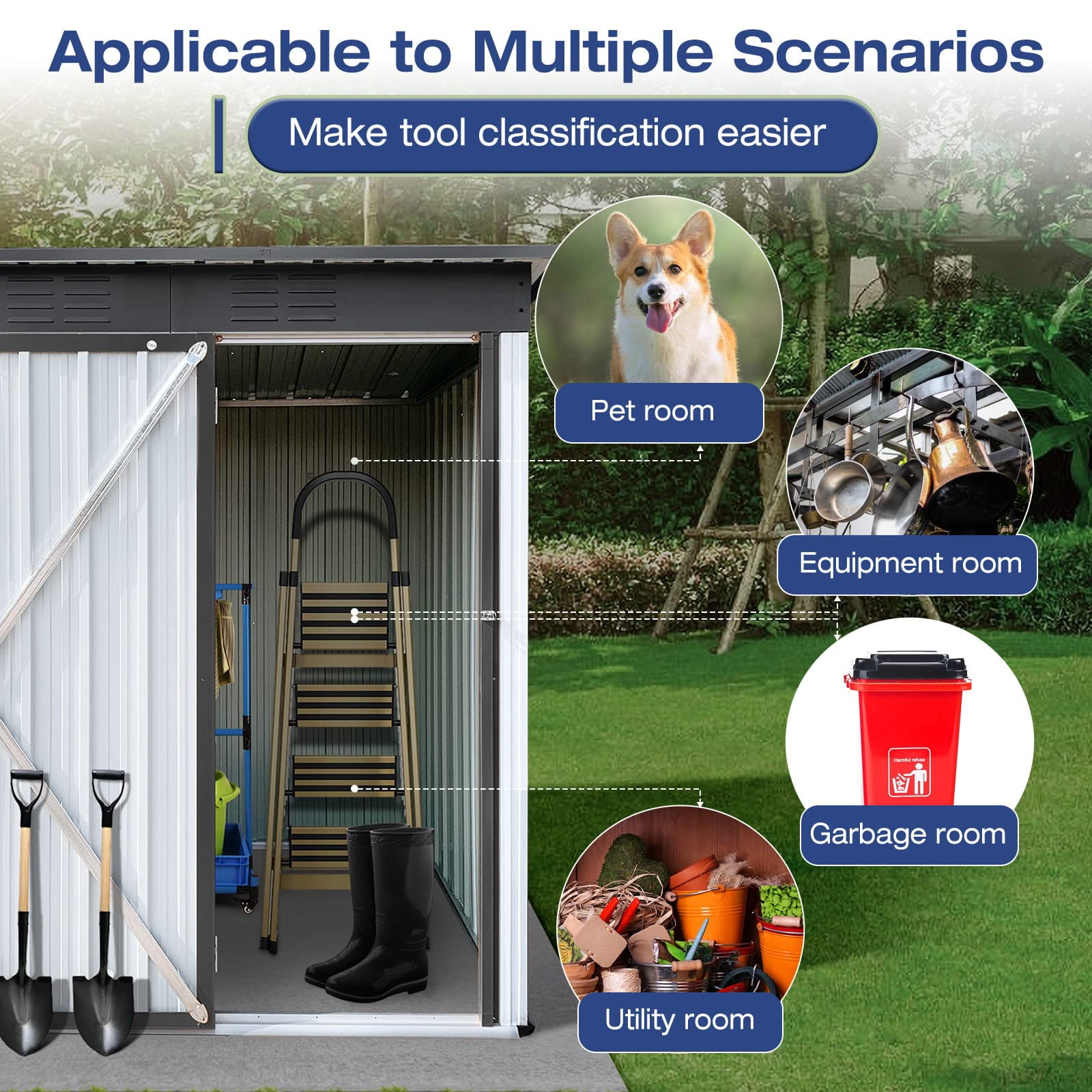 5.3' x 4.6' Outdoor Storage Shed, SYNGAR Wood Vertical Storage Organizer  with Shelves and Lockable Doors, Tools Storage Cabinet with Waterproof