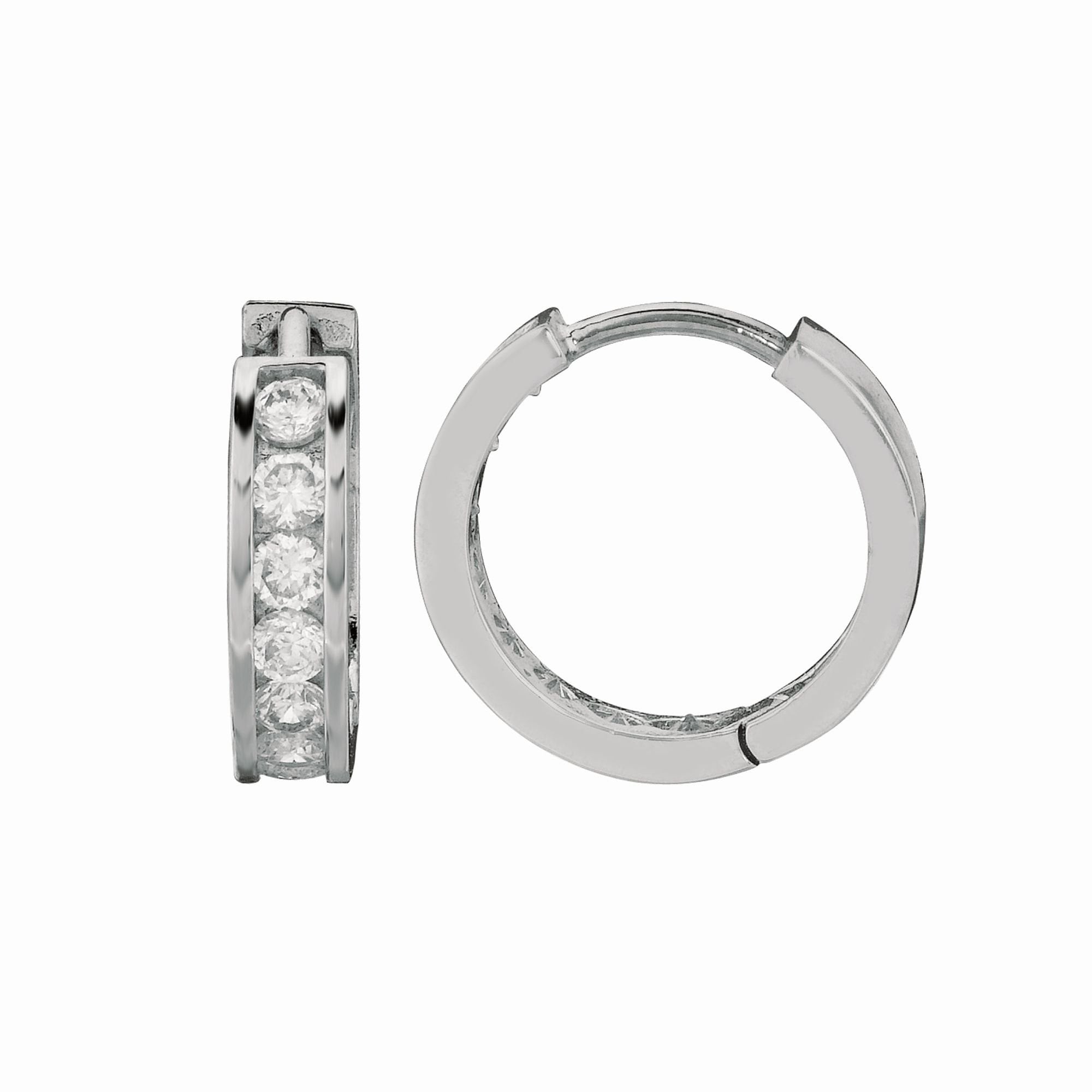 Sterling Silver Rhodium Finish Clear Cz Huggies Earrings 4x15Mm