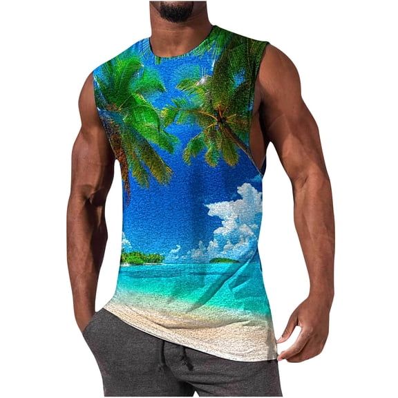 Aloohaidyvio Tank Tops for Men Big and Tall,2024 New Men's Graphic Tank Tops Quick Dry Workout Beach Shirts Sleeveless Shirts for Bodybuilding Gym Fitness Training