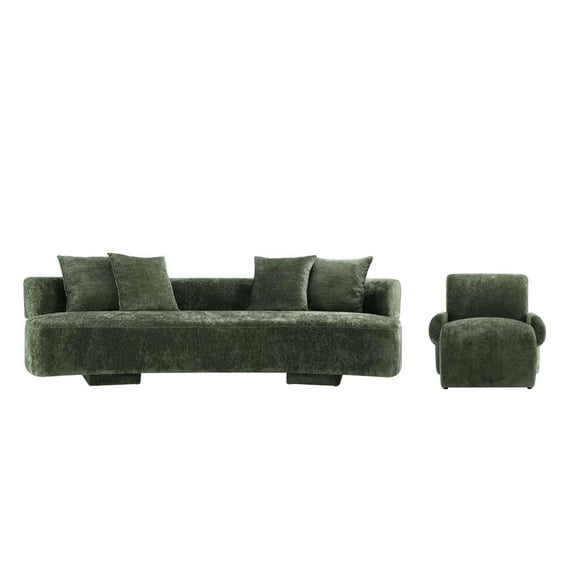2-Piece Verandah 112" XL Sofa & Accent Chair with Solid Wood Frame - Olive Green