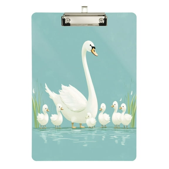 FORMRS Acrylic Clipboard with Low Profile Clip Standard A4 Letter Size, 12.5" x 9", White Cartoon Swan