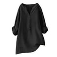thumbnail image 3 of AKEGAMN Women's Cotton Linen V-Neck 3/4 Sleeve Oversized Casual Tunic Blouse, Black S-5XL, 3 of 3