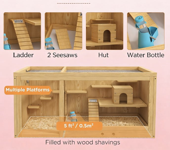 Hamster Cage, Extra Large Wooden Hamster Cage