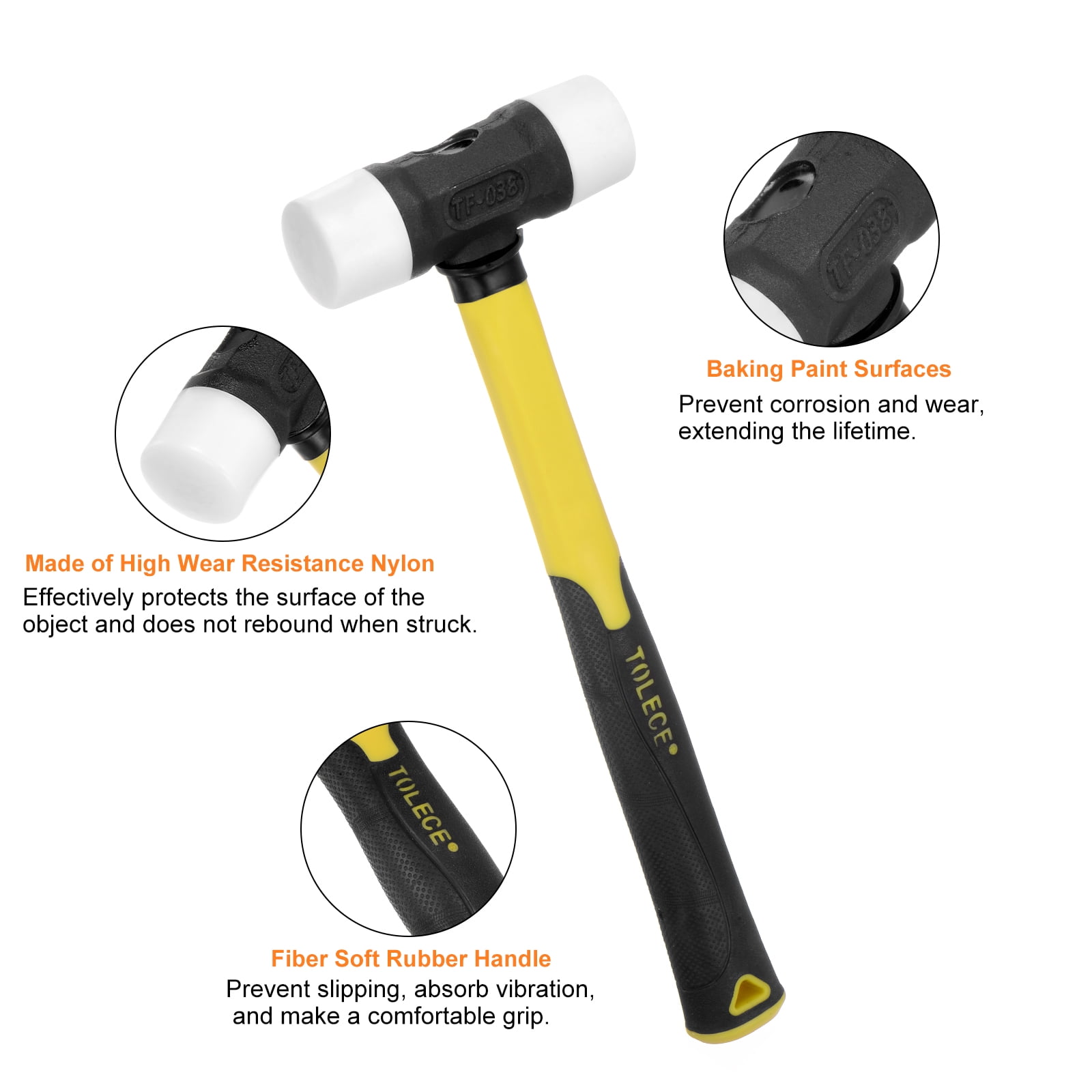 Uxcell Rubber Mallet Hammer 22oz 38mm Dia Double-Faced Soft Nylon Installation Hammers