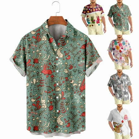 

Easter Button Down Short Sleeve T-Shirts with Pocket Polyester Costume for Men Women
