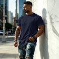 thumbnail image 5 of Yifymode Oversized Shirts for Men Vintage Short Sleeve Beach Vacation Tops Solid Casual Loose Fit Breathable Athletic T Shirts, 5 of 6