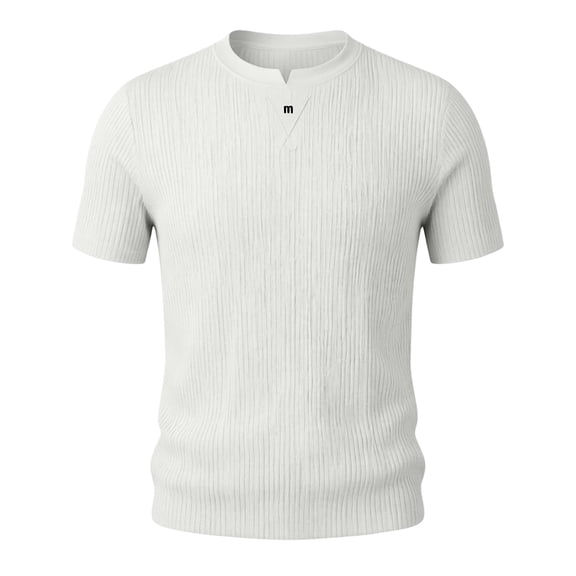 Shirts for Men, Men's Ribbed Knit T-Shirts Short Sleeve Plus Size Casual Notch V Neck Muscle Slim Fit Basic Tee Top Summer Everyday Wear White XL