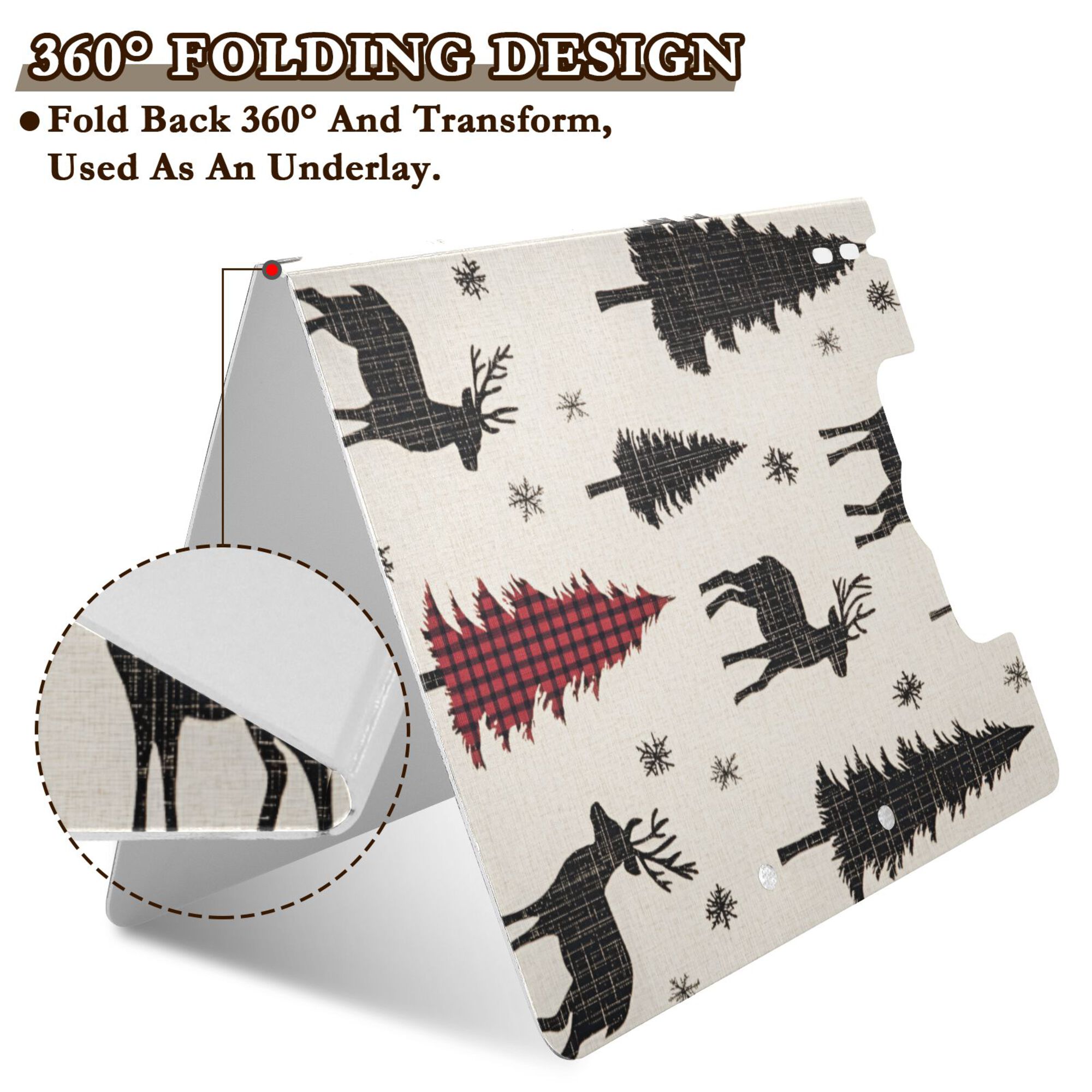 FORMRS A4 Clipboard Folder with Pen Holder Horizontal Foldable School Office Binder, Christmas Plaid Forest