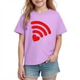 thumbnail image 2 of Kids' Cotton T-Shirt for Girls | Cute Purple Short Sleeve Graphic Tee with WiFi Heart | Soft Casual Valentine's Day Top,Size 7 T, 2 of 9