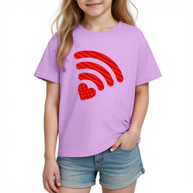 Yanlir T-Shirt à Manches Courtes en Coton avec Imprimé Cœur de la Saint-Valentin pour Enfants, Col Rond, Décontracté et Confortable, Mignon, pour Garçons et Filles, Mode pour Tout-Petits et Jeunes (Violet, 3 Ans)